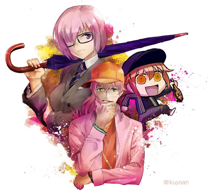 mash kyrielight, fujimaru ritsuka, and romani archaman (fate and 2 more) drawn by ikuyoan