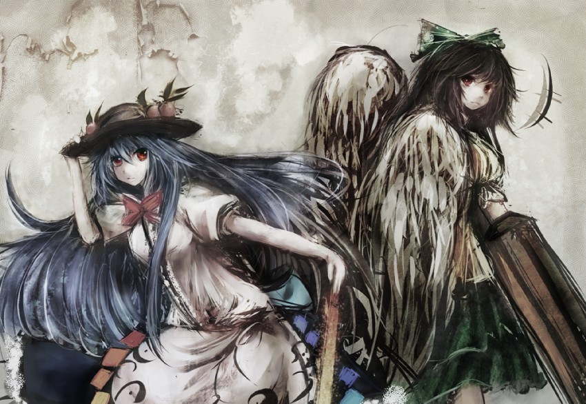 reiuji utsuho and hinanawi tenshi (touhou) drawn by dot_heit