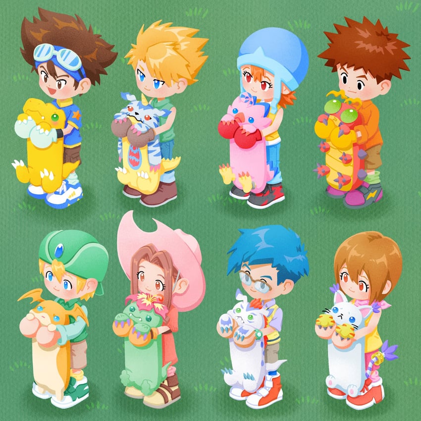 yagami hikari, yagami taichi, tailmon, agumon, tachikawa mimi, and 11 more (digimon and 1 more) drawn by isei0212