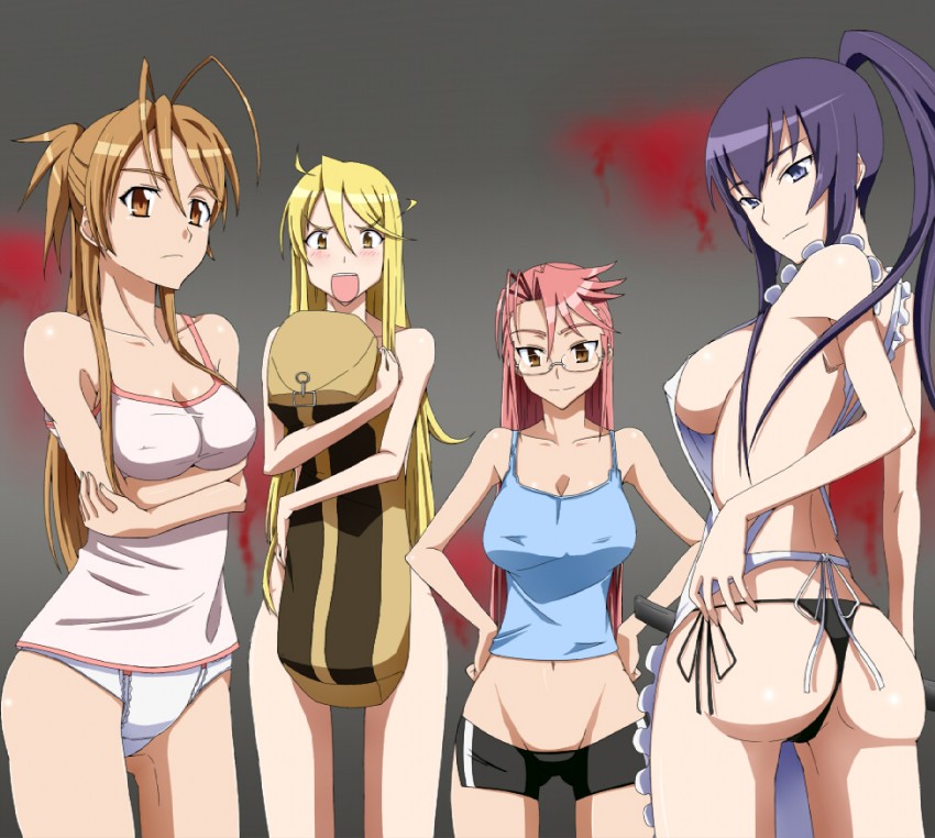 busujima saeko, takagi saya, miyamoto rei, and marikawa shizuka (highschool of the dead) drawn by yoshida_keiji