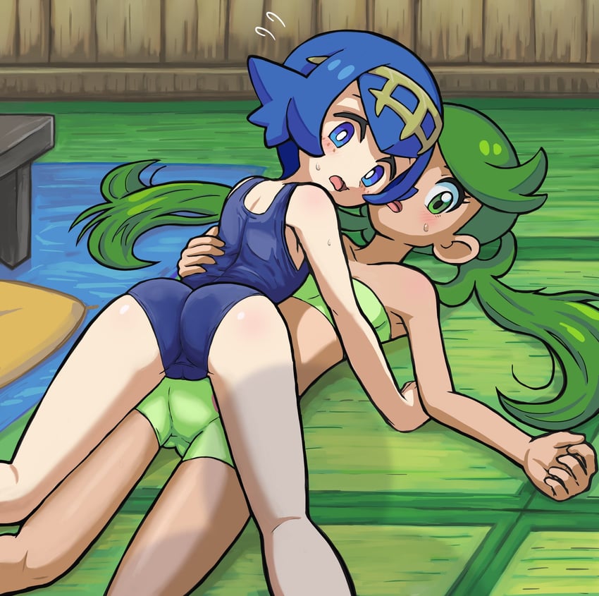 lana and mallow (pokemon and 1 more) drawn by takamame