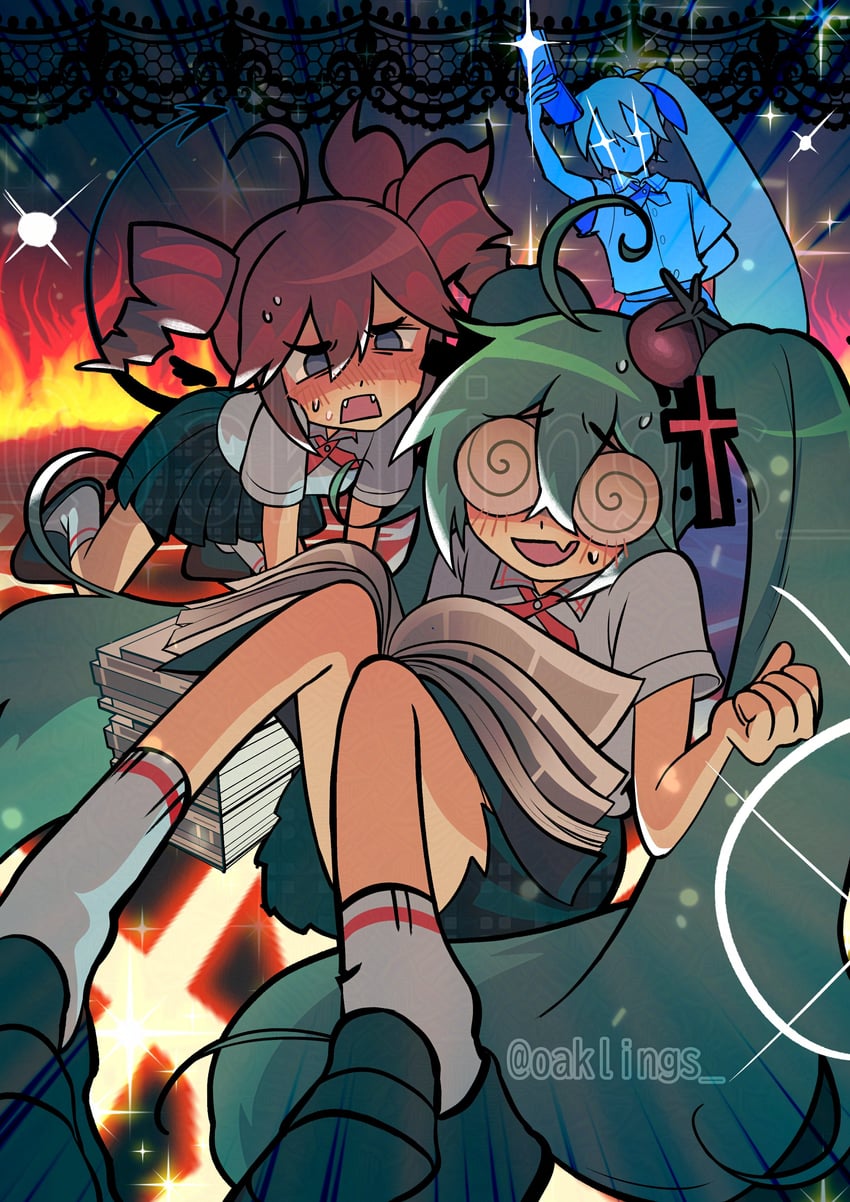hatsune miku, kasane teto, and akita neru (vocaloid and 3 more) drawn by oaklings