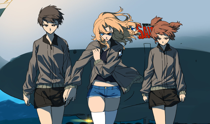 kay, alisa, and naomi (girls und panzer) drawn by blew_andwhite