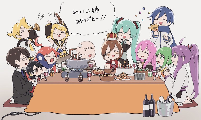 hatsune miku, kagamine rin, kagamine len, megurine luka, kaito, and 7 more (vocaloid) drawn by hazuki_015