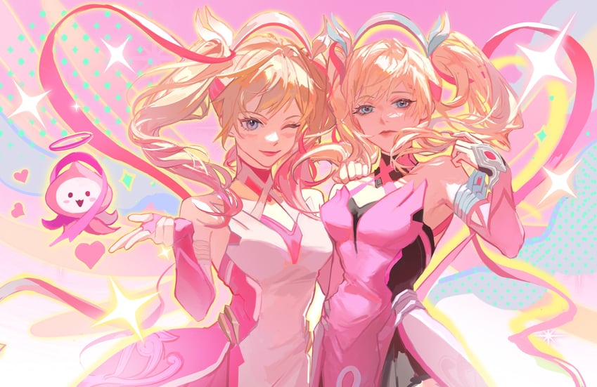 mercy, pink mercy, pachimari, and rose gold mercy (overwatch and 1 more) drawn by westwheat
