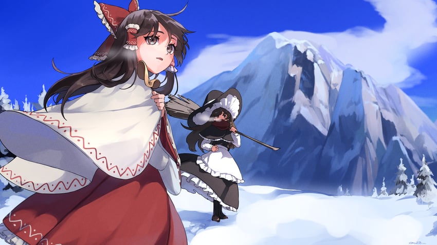 hakurei reimu and kirisame marisa (touhou) drawn by chishibuki_hiyoko