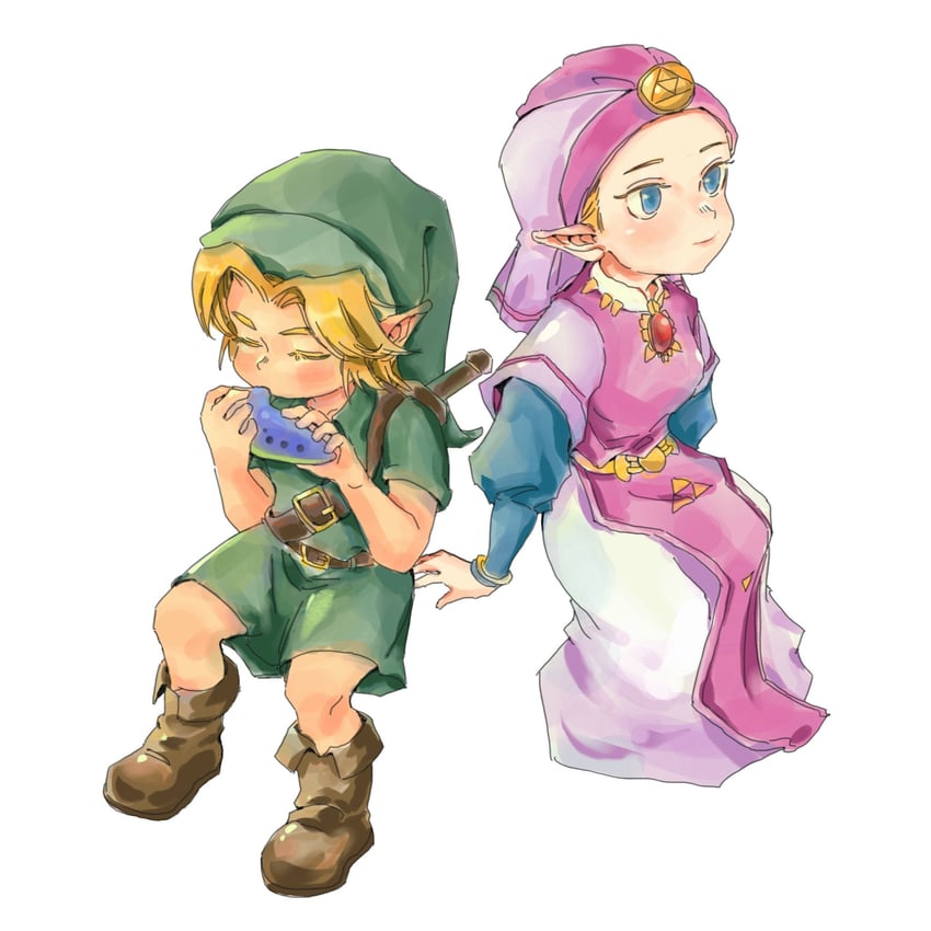 link, princess zelda, young link, and young zelda (the legend of zelda and 1 more) drawn by corass