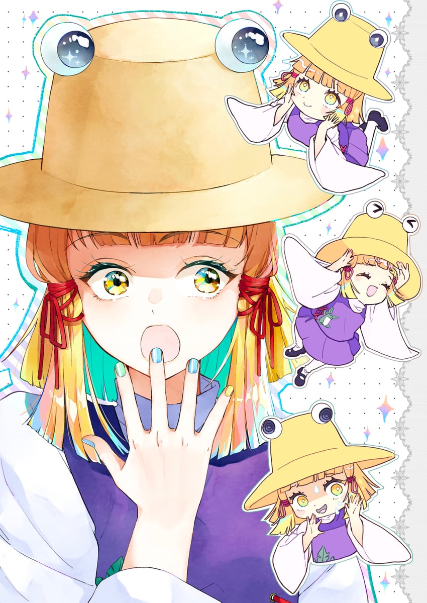moriya suwako and pyonta (touhou) drawn by konruri_blue