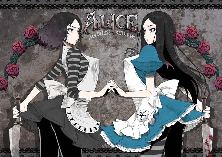 alice and alice liddell (american mcgee's alice and 1 more) drawn by date_naoto