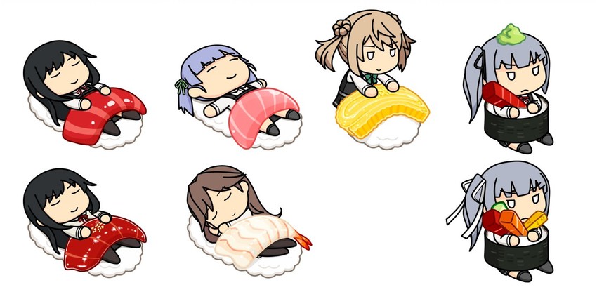 asashio, kasumi, kasumi kai ni, asashio kai ni, arashio, and 3 more (kantai collection) drawn by tun