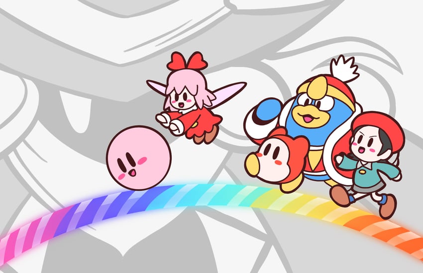 kirby, waddle dee, king dedede, adeleine, ribbon, and 1 more (kirby and 2 more) drawn by ddddndn