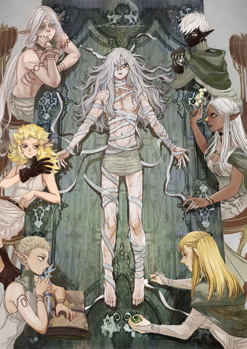 mithrun, fleki, lycion, cithis, pattadol, and 2 more (dungeon meshi) drawn by arianna_327