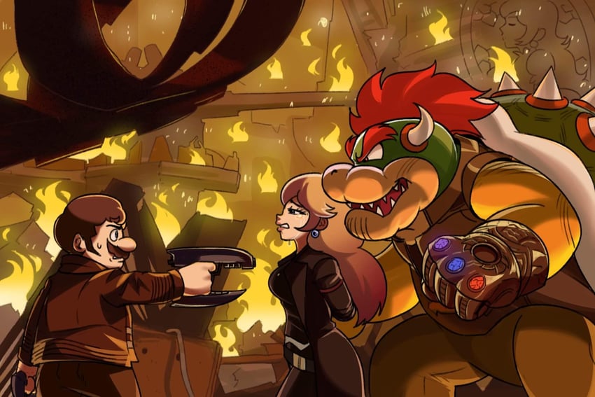 princess peach, mario, bowser, peter quill, thanos, and 2 more (mario and 6 more) drawn by tina_fate