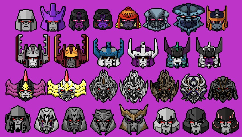 megatron, galvatron, gigatron, and optimal megatron (transformers and 18 more) drawn by art_likes_robots