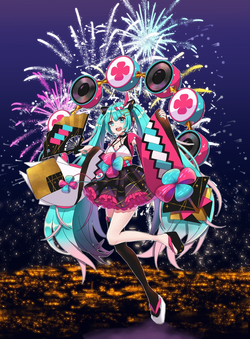 hatsune miku and magical mirai miku (vocaloid and 1 more) drawn by macha_3939
