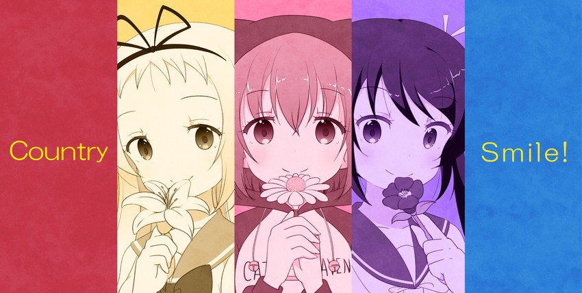 yamaoka yuki, nonohara hotaru, and makino erika (country smile!) drawn by aosora_neko