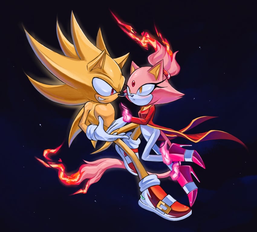 sonic the hedgehog, blaze the cat, super sonic, and burning blaze (sonic and 1 more) drawn by wvcyclone