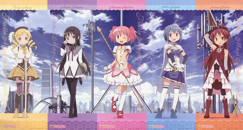 akemi homura, kaname madoka, miki sayaka, sakura kyoko, and tomoe mami (mahou shoujo madoka magica)