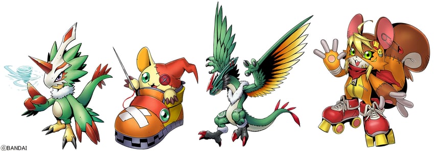 pteromon, shoemon, shoeshoemon, and galemon (digimon and 1 more)