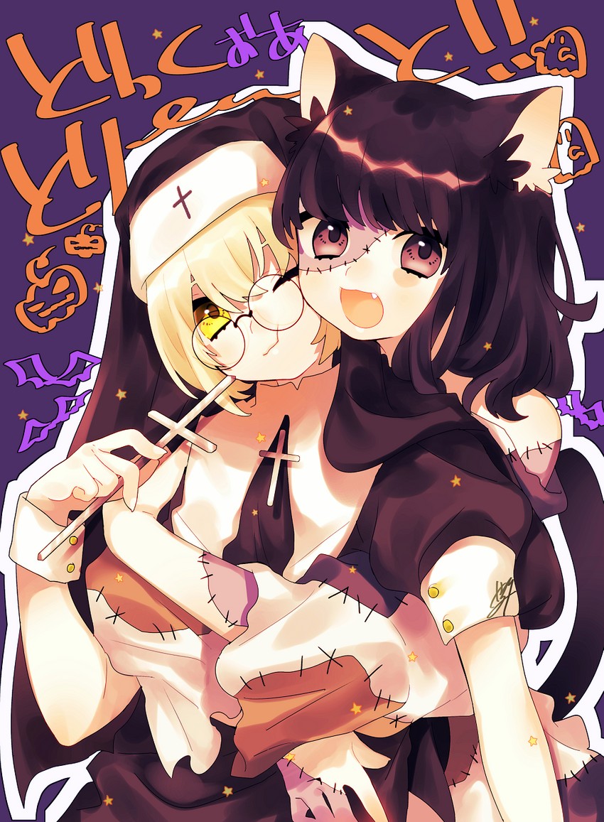 cat hoodie girl and bird hoodie girl (original) drawn by tsubaki_tsubaru