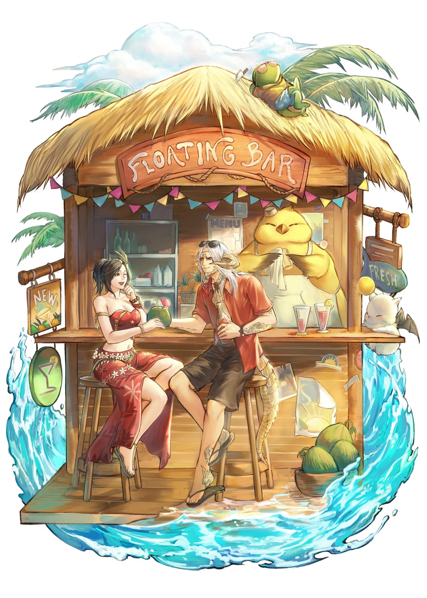 warrior of light, moogle, tonberry, and fat chocobo (final fantasy and 1 more) drawn by seneka_grafika