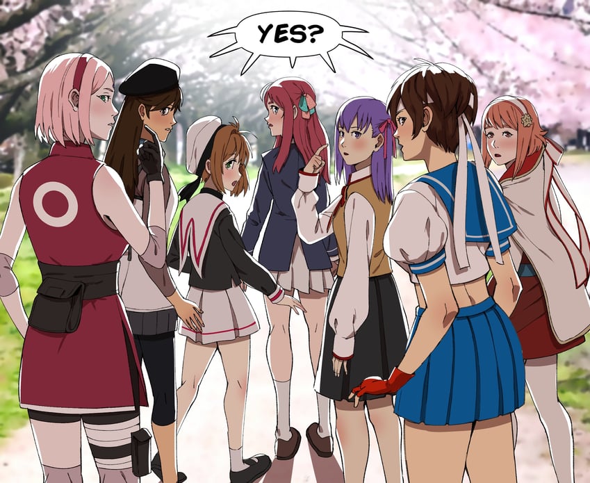 kinomoto sakura, matou sakura, haruno sakura, kasugano sakura, minamoto sakura, and 2 more (fate and 12 more) drawn by francisco_mon