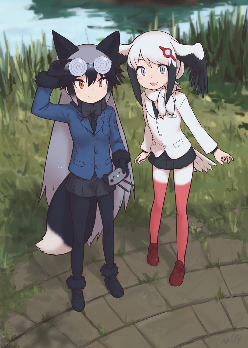 silver fox and oriental stork (kemono friends) drawn by rumenia_(ao2is)