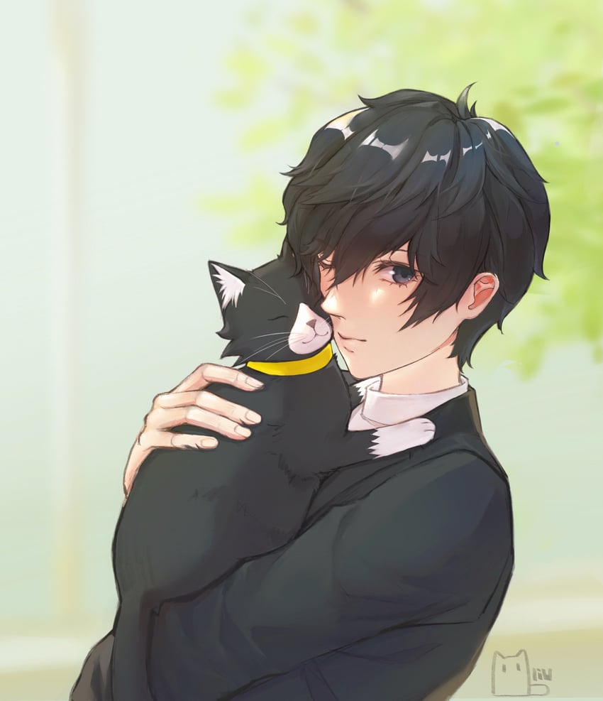 amamiya ren and morgana (persona and 1 more) drawn by liw