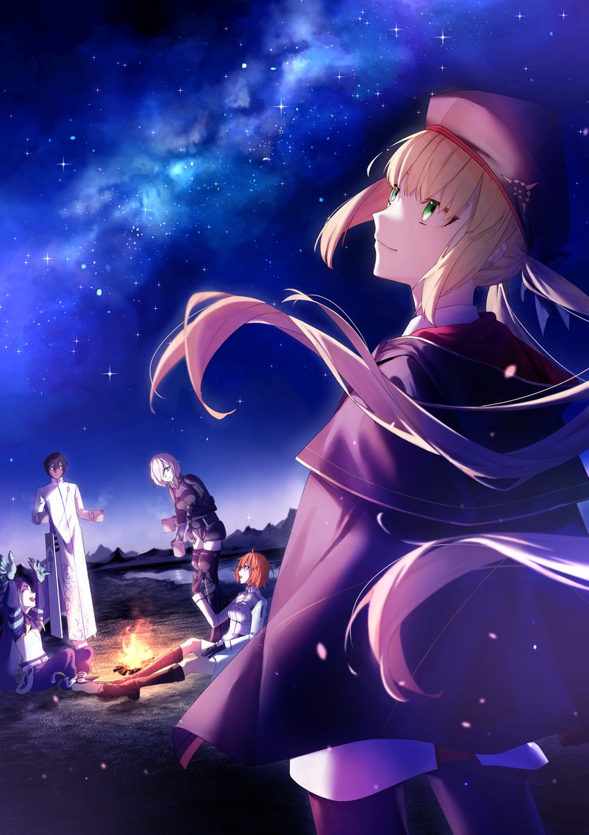 artoria pendragon, mash kyrielight, fujimaru ritsuka, artoria caster, arjuna, and 1 more (fate and 1 more) drawn by omame_korokor