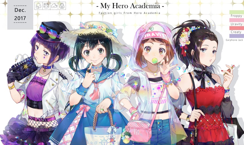 uraraka ochaco, asui tsuyu, yaoyorozu momo, and jiro kyoka (boku no hero academia) drawn by ekita_kuro