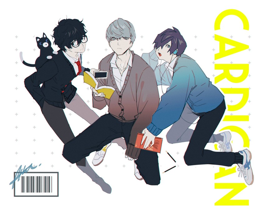 narukami yu, yuuki makoto, amamiya ren, and morgana (persona and 3 more) drawn by btmr_game