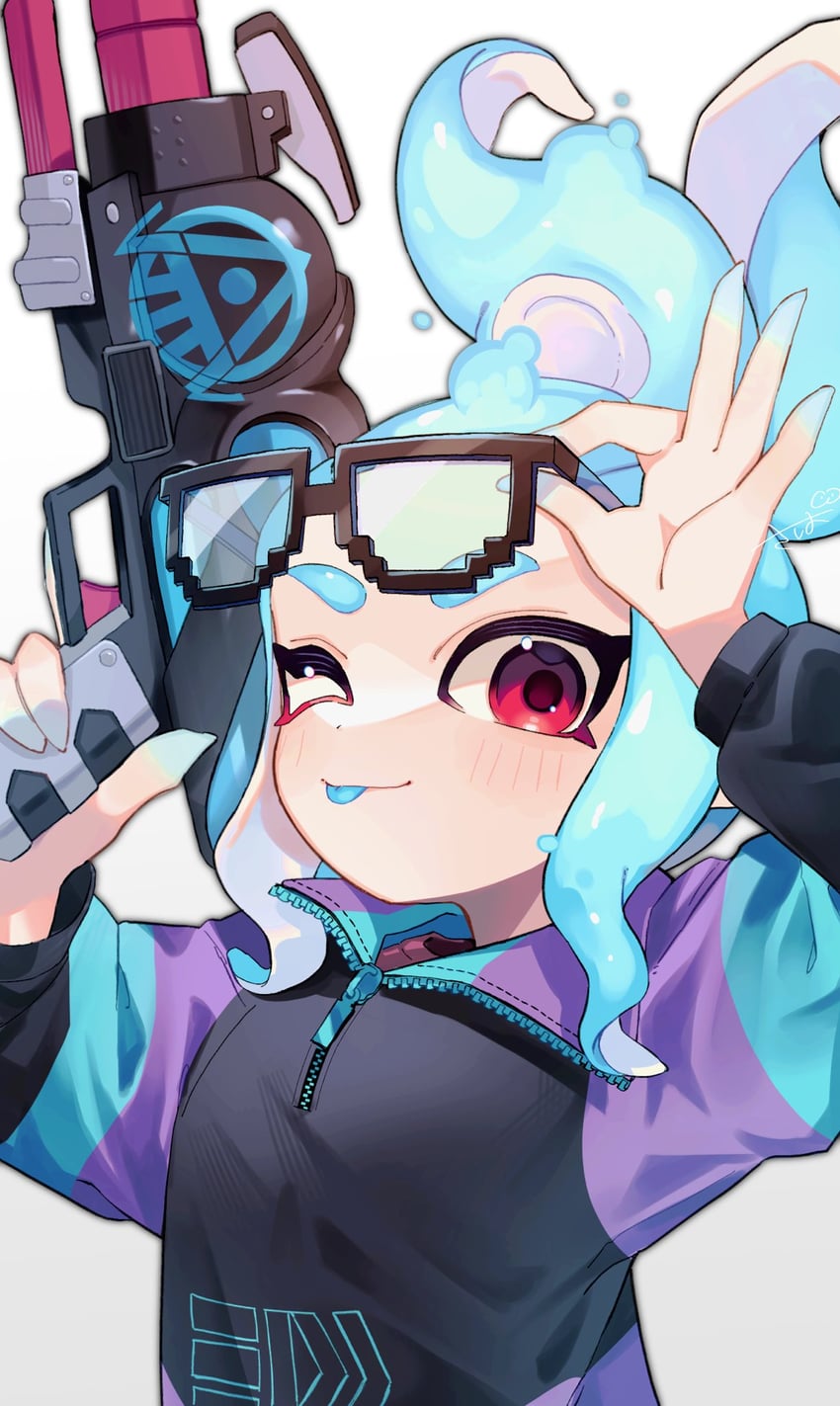 octoling player character and octoling girl (splatoon and 1 more) drawn by sabata_saba