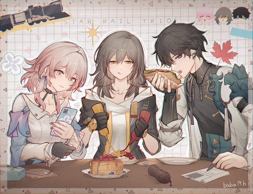 trailblazer, stelle, march 7th, and dan heng (honkai and 1 more) drawn by baba19h