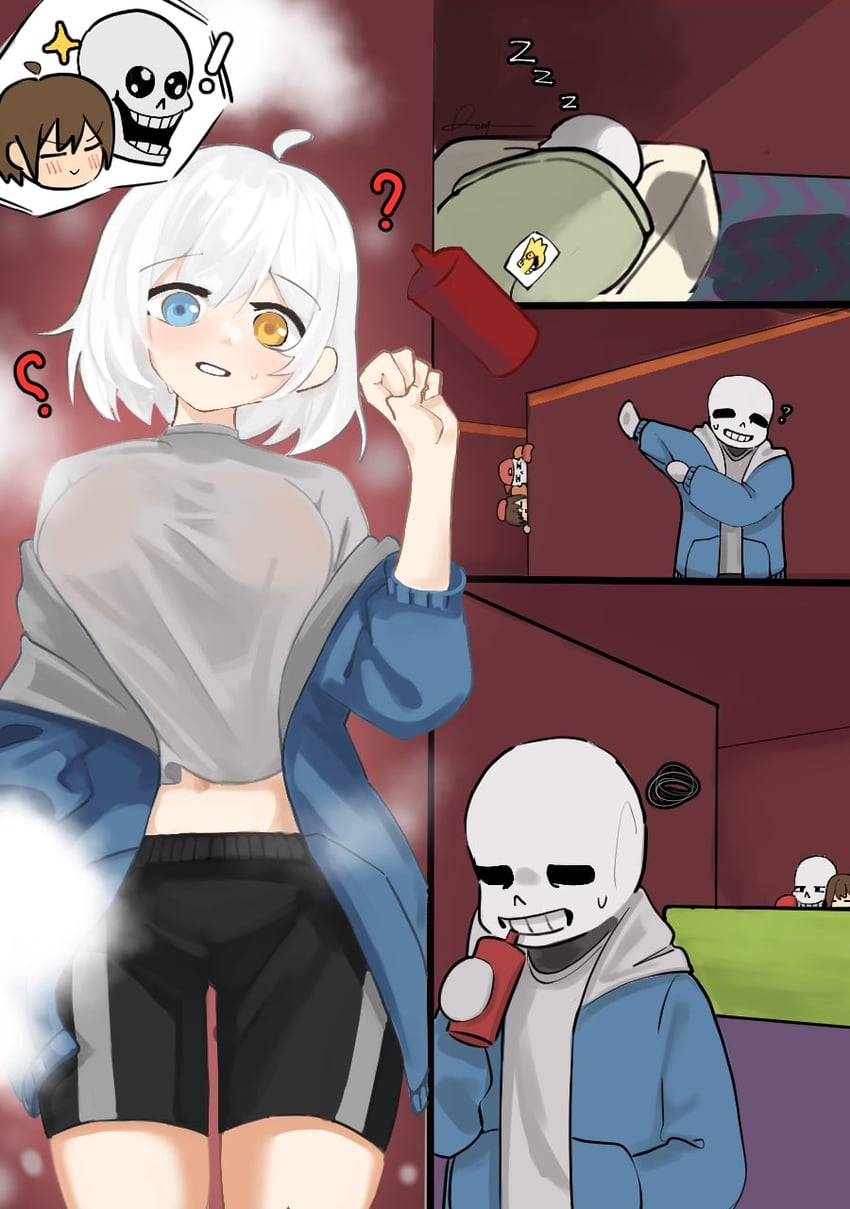 frisk, sans, papyrus, and alphys (undertale) drawn by dandelion_o2