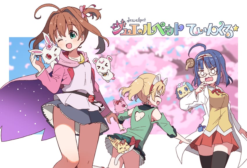 sakura akari, miria marigold mackenzie, ruby, sara, labra, and 3 more (jewelpet and 1 more) drawn by mohei