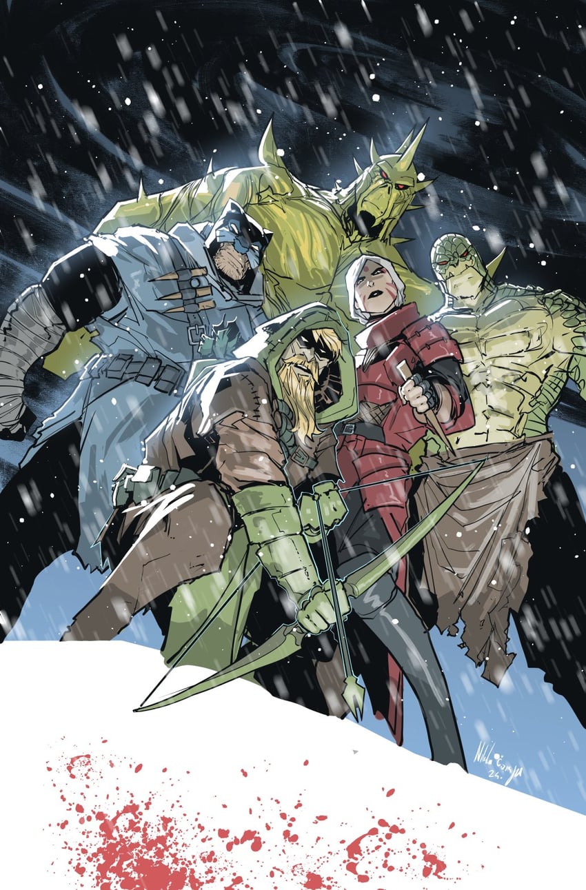green arrow, killer croc, oliver queen, red arrow, swamp thing, and 1 more (dc comics and 1 more) drawn by kjlbs