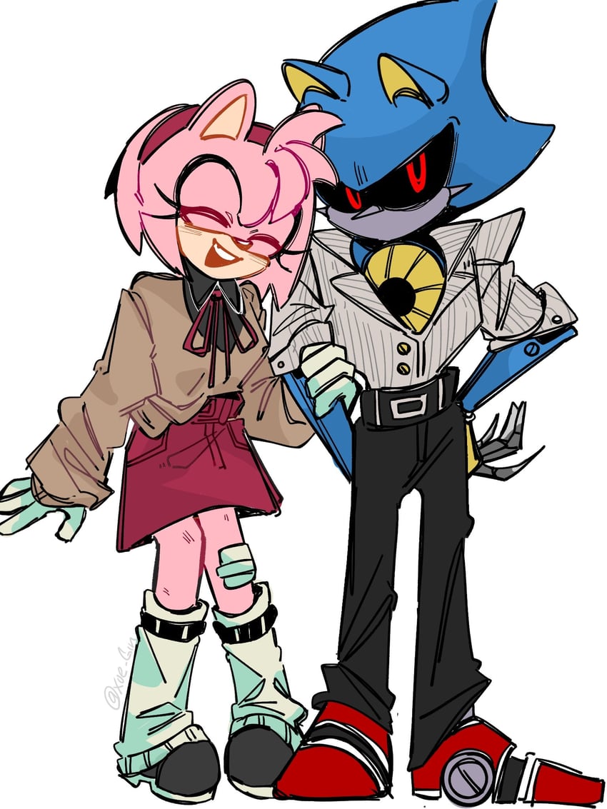 amy rose and metal sonic (sonic) drawn by xue_gin