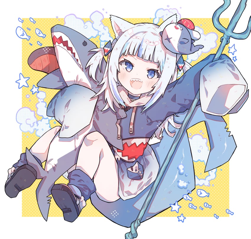 gawr gura and bloop (hololive and 1 more) drawn by kokemoco