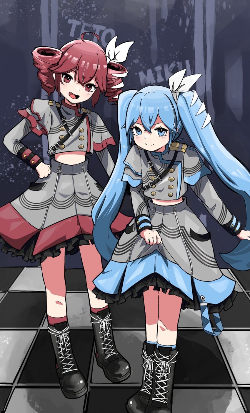 hatsune miku and kasane teto (vocaloid and 2 more) drawn by kakue_gaku