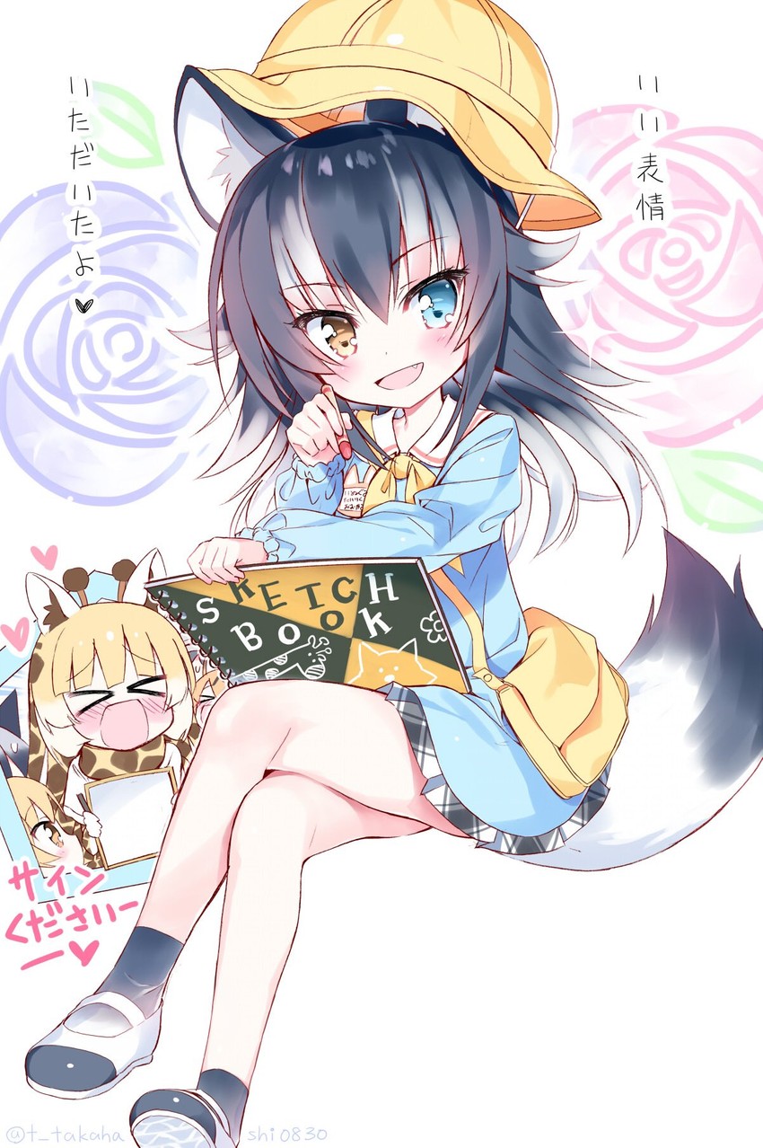 serval, kaban, silver fox, ezo red fox, grey wolf, and 1 more (kemono friends) drawn by takahashi_tetsuya