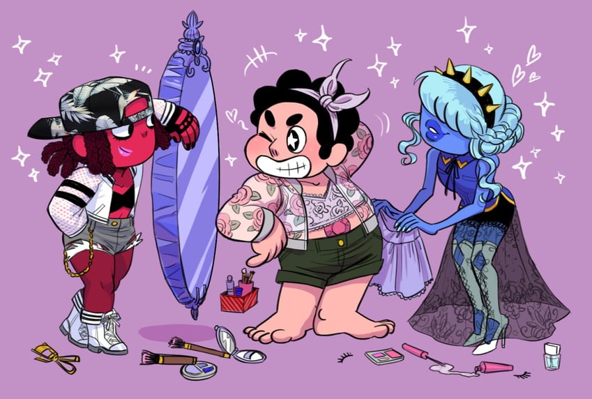 steven quartz universe, sapphire, and ruby (steven universe) drawn by junkmix_(c2ndy2c1d)