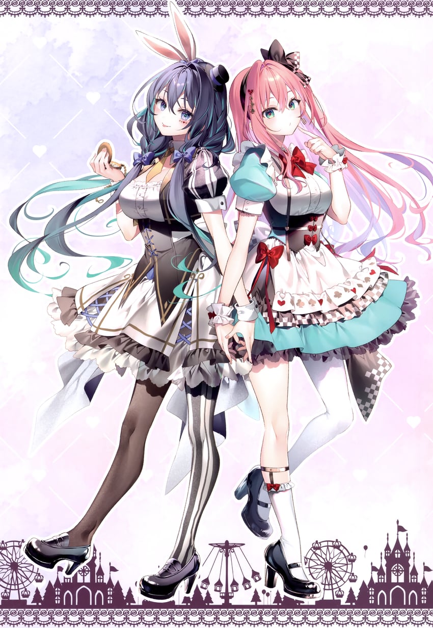 alice, white rabbit, rianastia flugel, and luanastia fluegel (original and 1 more) drawn by riichu