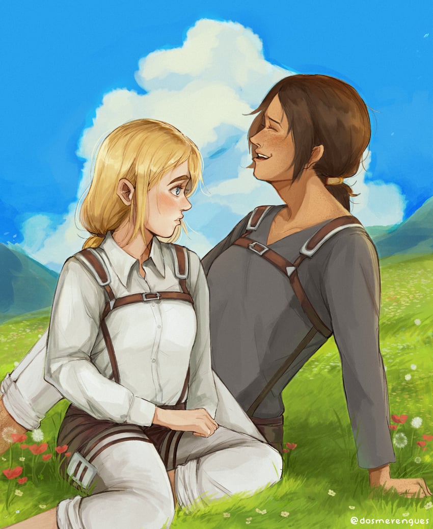 krista lenz and ymir (shingeki no kyojin) drawn by dosmerengues