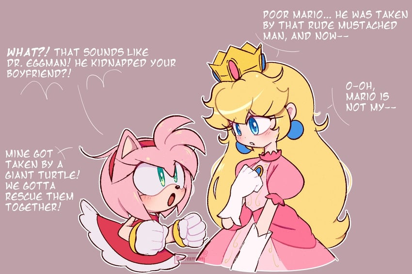 princess peach and amy rose (mario and 1 more) drawn by emi_(storminghearts)