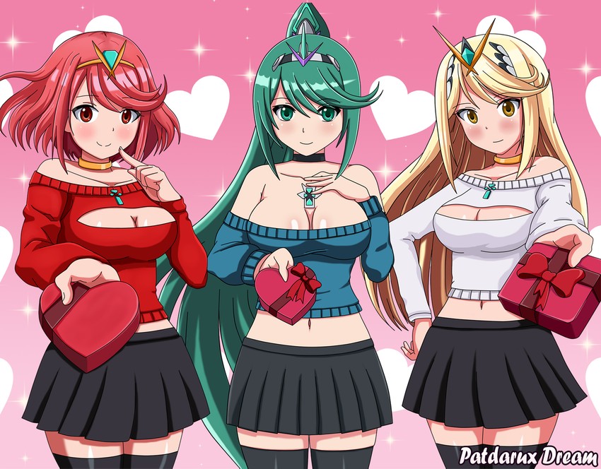 pyra, mythra, and pneuma (xenoblade chronicles and 1 more) drawn by patdarux