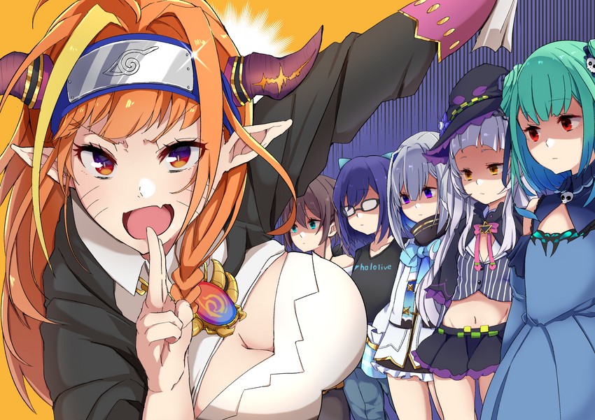 amane kanata, murasaki shion, uruha rushia, kiryu coco, natsuiro matsuri, and 1 more (hololive and 1 more) drawn by yagitani_hitsuji