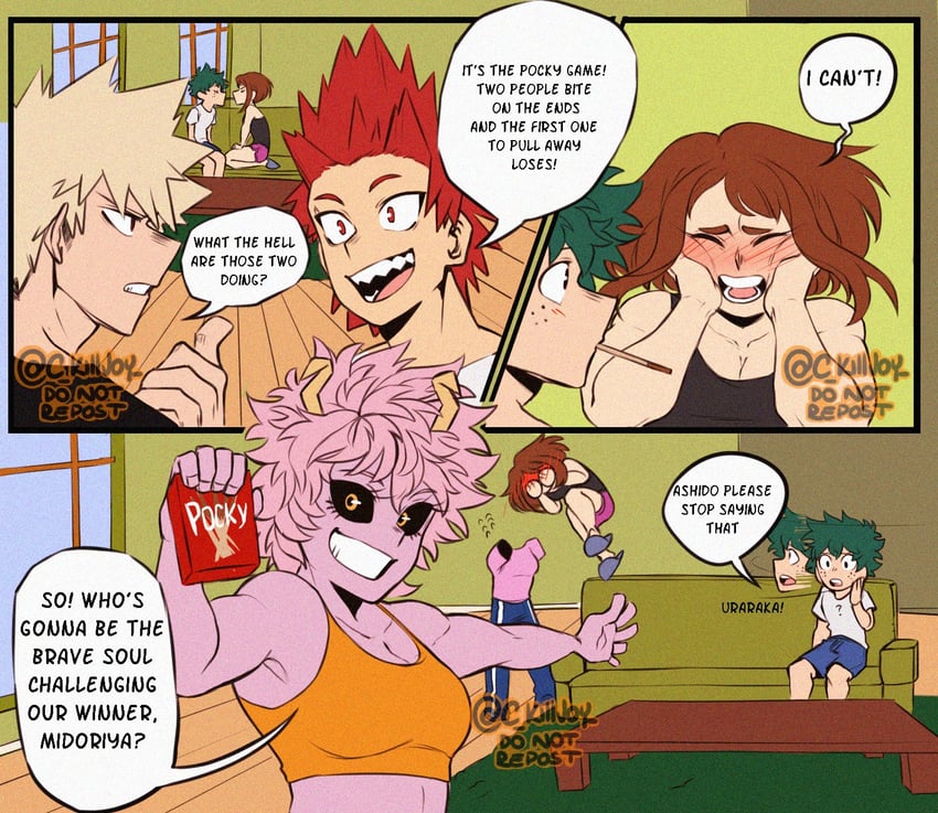 midoriya izuku, bakugou katsuki, uraraka ochaco, ashido mina, hagakure toru, and 1 more (boku no hero academia) drawn by mica_(c_killjoy)