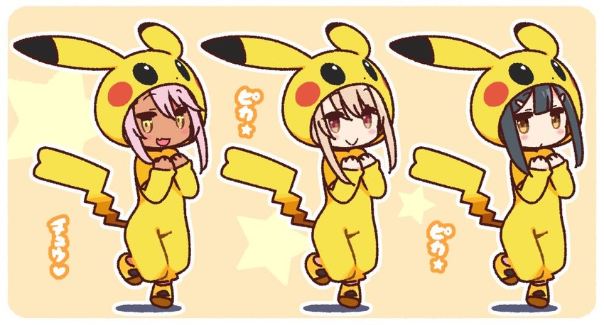 pikachu, illyasviel von einzbern, chloe von einzbern, miyu edelfelt, and poke kid (fate and 2 more) drawn by yoru_nai