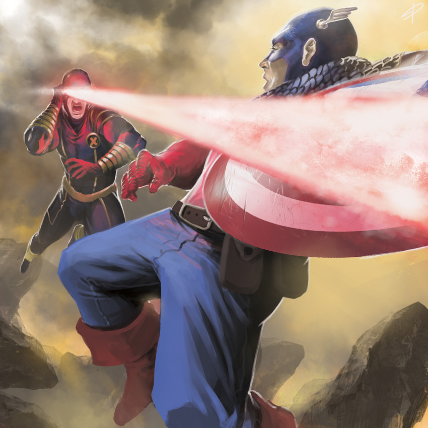 steve rogers, captain america, and cyclops (marvel and 2 more) drawn by steven_donegani