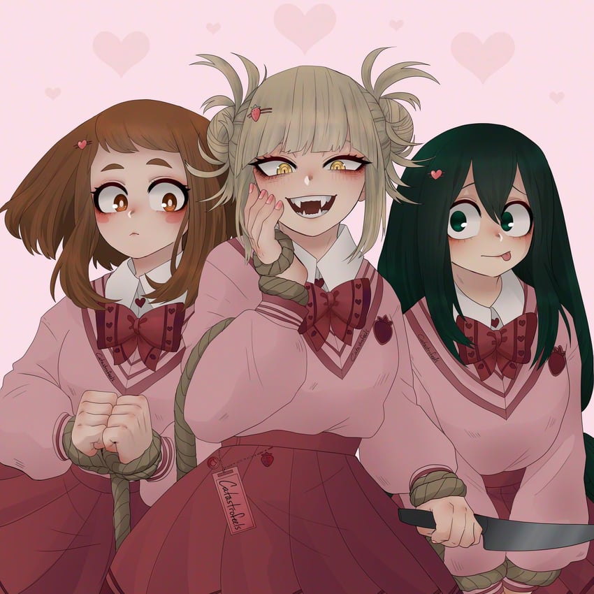 uraraka ochaco, toga himiko, and asui tsuyu (boku no hero academia) drawn by catastrofeels